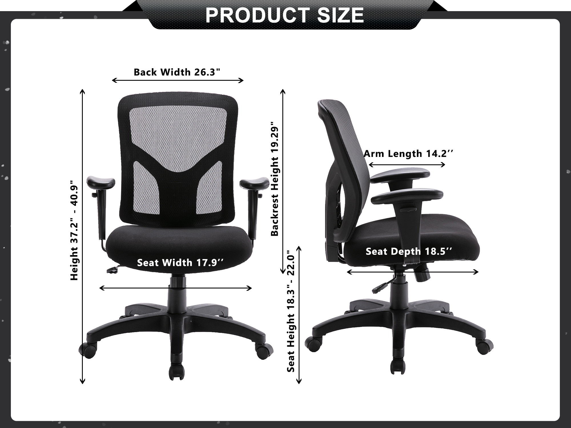 Qwork Ergonomic Office Chair Mesh Computer Chair High Back, Adjustable, Swivel Office Desk Chair with Armrests, Black