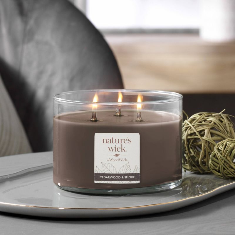 18oz Lidded Glass Jar Crackling Wooden 3-Wick Cedarwood and Smoke Candle - Nature's Wick