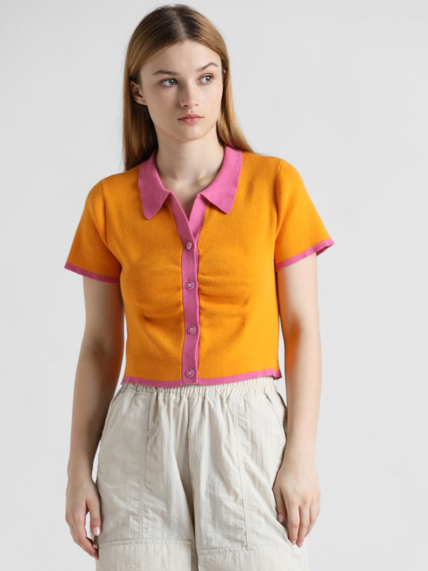 Only Orange Cotton Regular Fit Polo T-Shirt