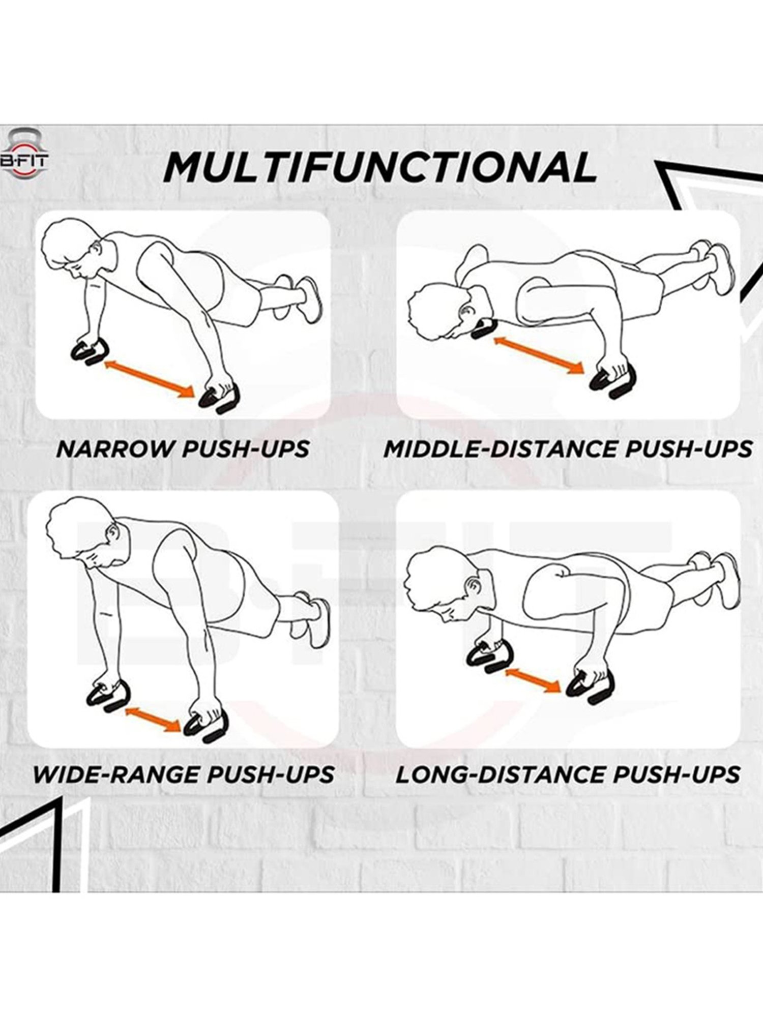 B Fit Type S Push-Ups Stands Exercise Fitness Equipment Rack (Silver)