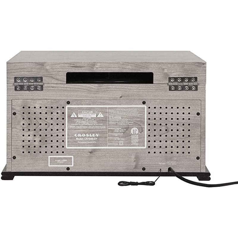 CR704B-GY Musician 3-Speed Turntable with Radio, CD/Cassette Player, Aux-in and Bluetooth, Gray
