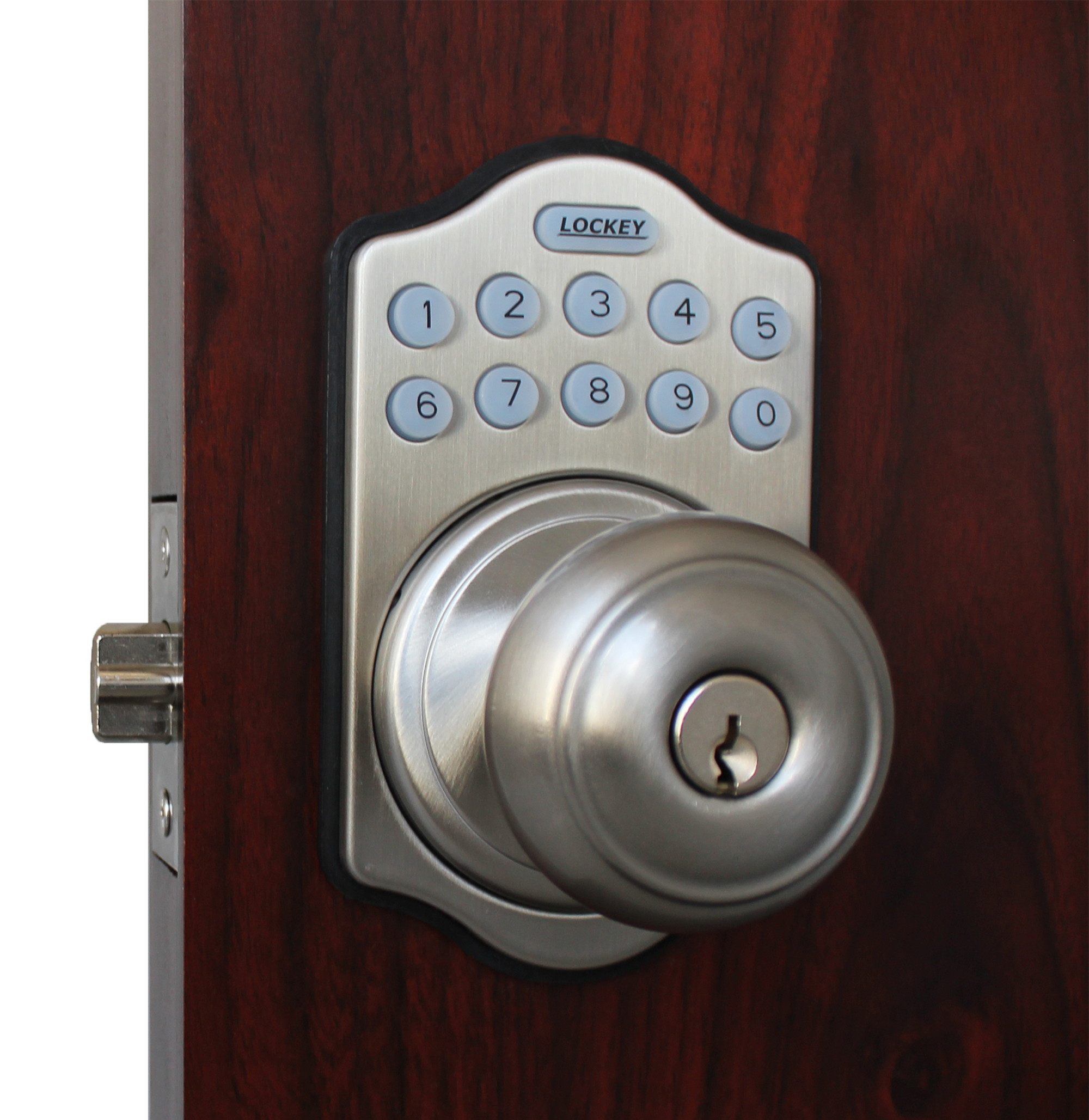LockeyUSA E930AB Electronic Push Button Digital Door Lock, Access Control, Combination, Remote Capable, Keyless Knob Lock with Keypad Access in Antique Brass