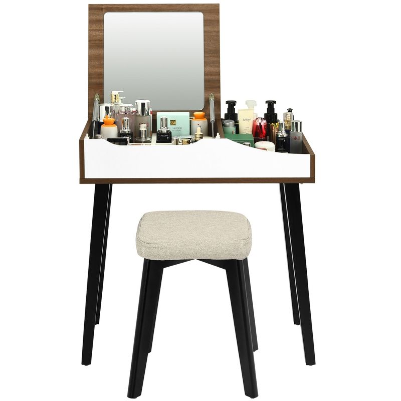 Costway Vanity Table Set with Flip Top Mirror Dressing Makeup Study Padded Stool