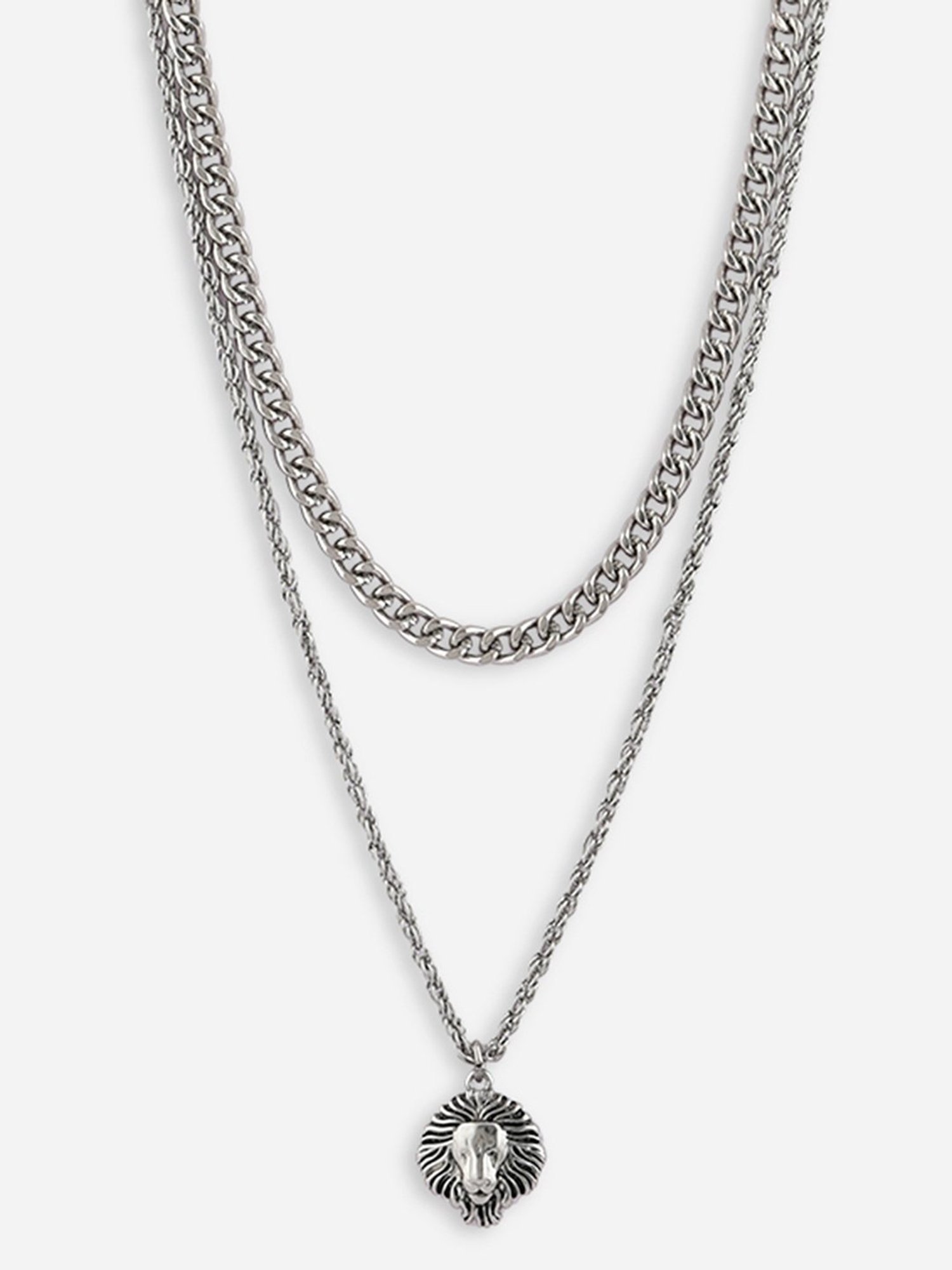 The Bro Code Animal Lion Fusion Silver Necklace for Men - Set of 2