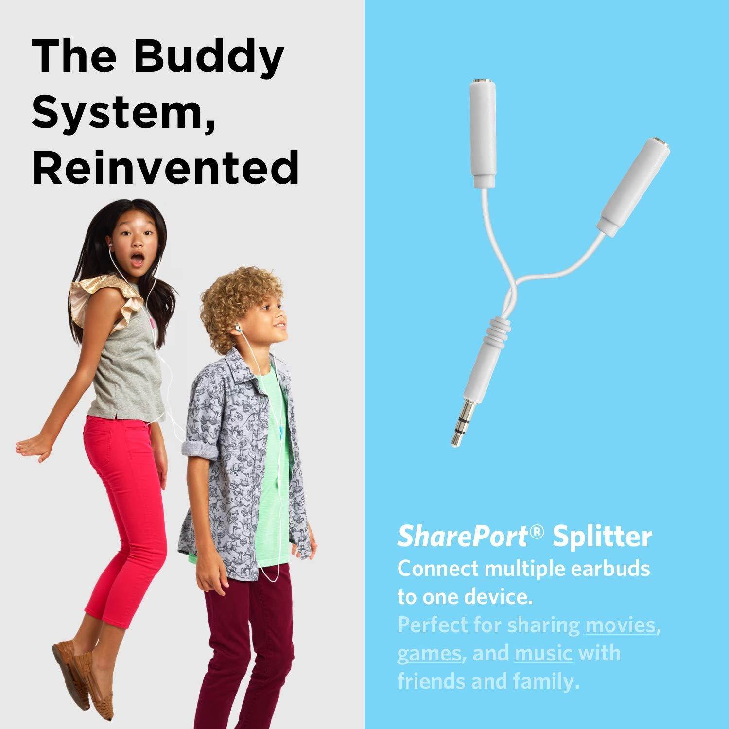 LilGadgets BestBuds Volume Limited in-Ear Headphones with Mic for Children/Kids (Includes Travel case and Splitter)