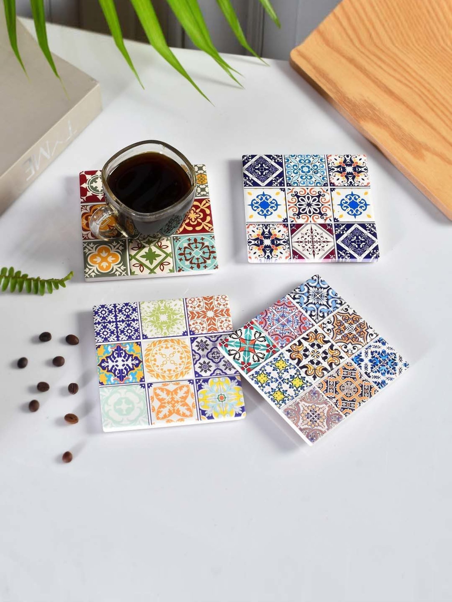 TAYHAA Multicolor Ceramic Stylish Coasters - Set of 4