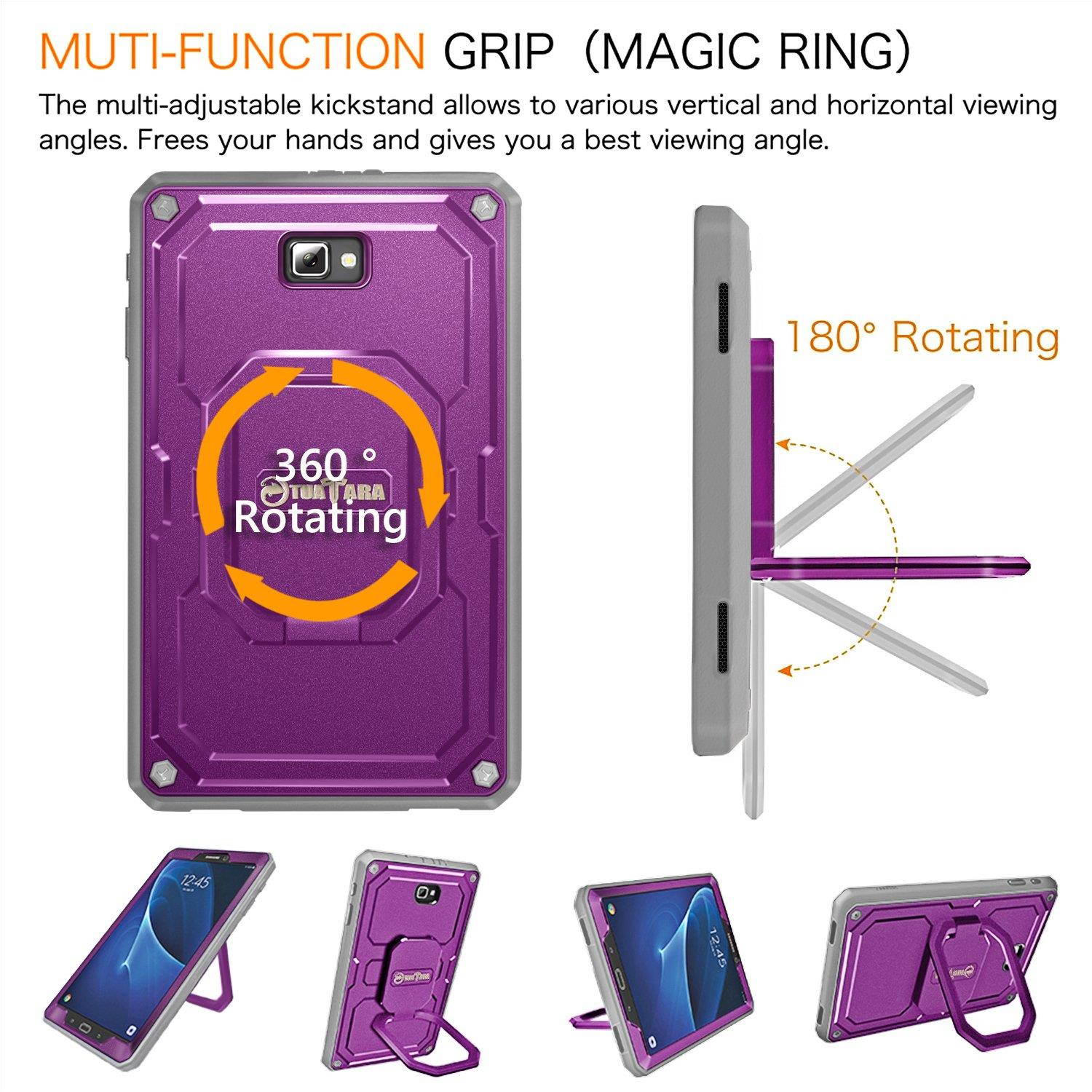 Fintie Case for Samsung Galaxy Tab A 10.1 (2016 NO S Pen Version), [Tuatara Magic Ring] 360 Rotating Multi-Functional Grip Stand Shockproof Cover Built-in Screen Protector for Tab A 10.1 Tablet,Purple