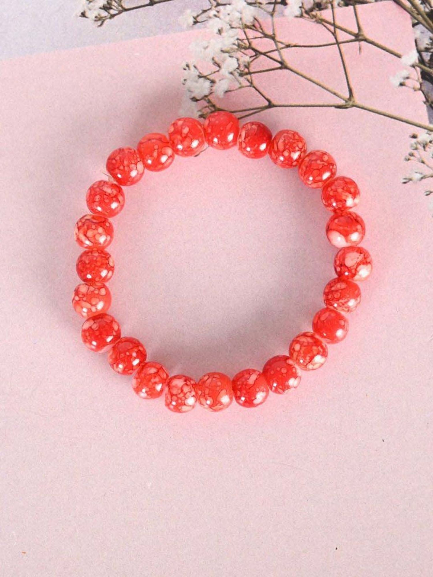 NVR Red Marbel Crystal Elasticated Bracelet for Unisex