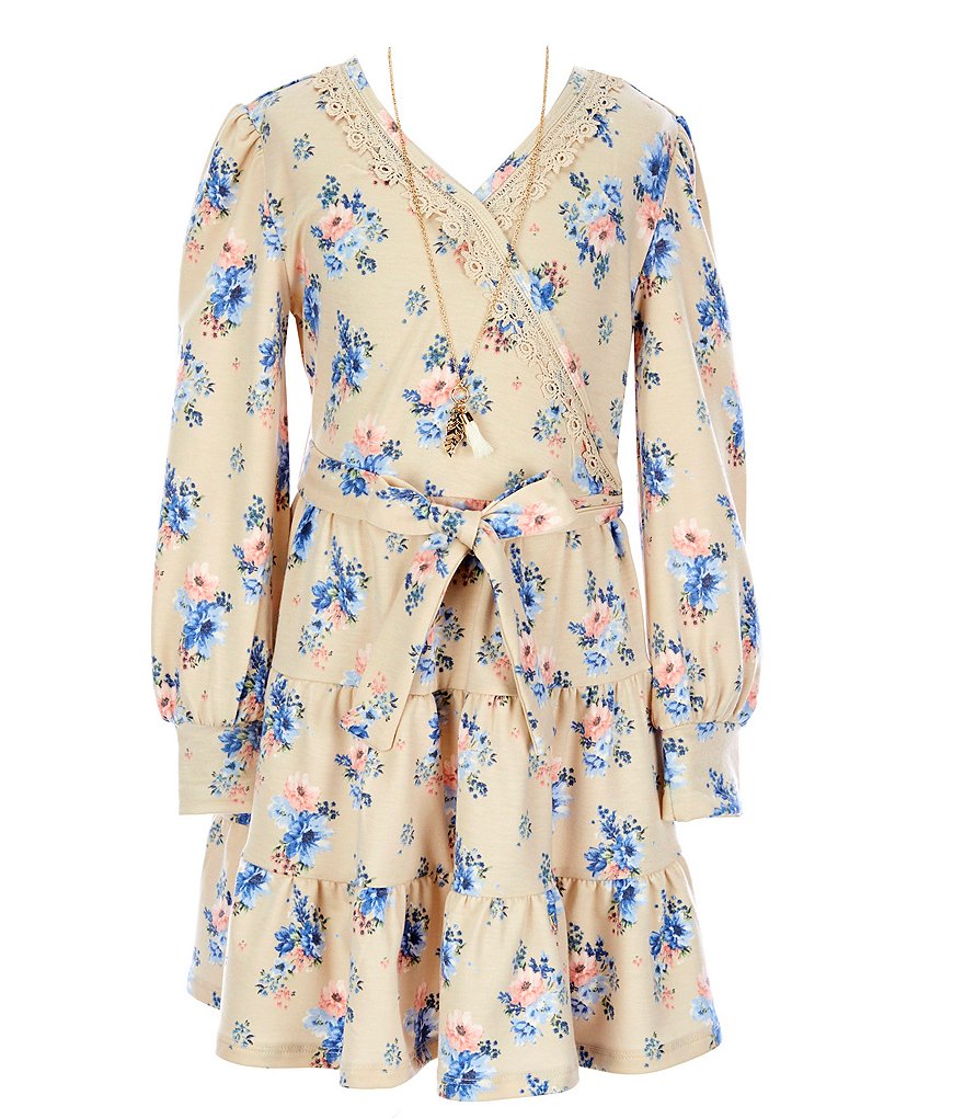 Ally B Big Girls 7-16 Floral Tiered Faux-Wrap Dress
