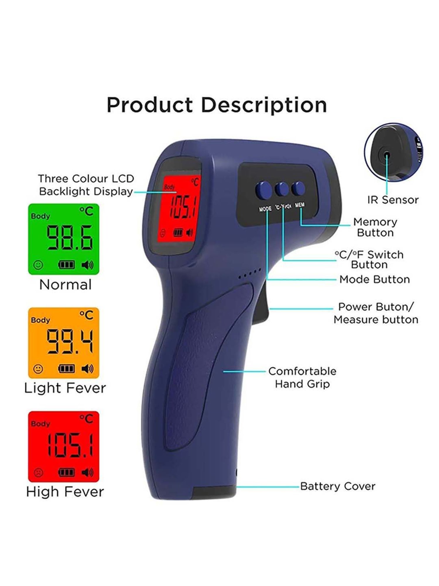 Intex ThermoBeam With Advance Laser Pointing Feature Infrared Thermometer (Blue)