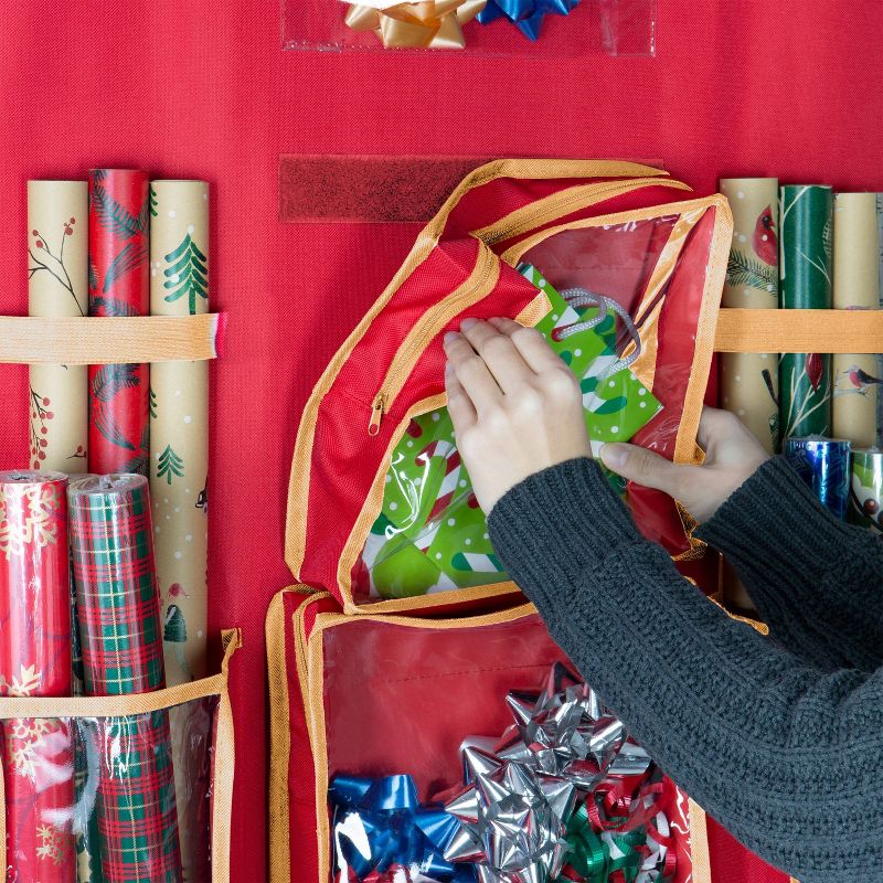 Holiday Hanging Gift Wrap Organizer with 4 Front Pockets - Simplify