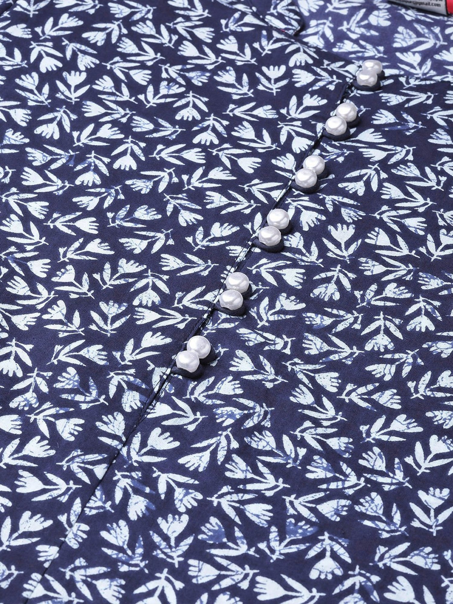 Geroo Jaipur Indigo Hand Block Printed Straight Pure Cotton Kurta