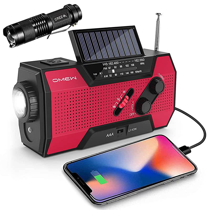 Emergency Weather Radio Portable Solar Hand Crank NOAA Weather Radio with AMFM LED Lamp 2000mAh Power Bank Phone Charger SOS Alarm and Waterproof Handheld Flashlight
