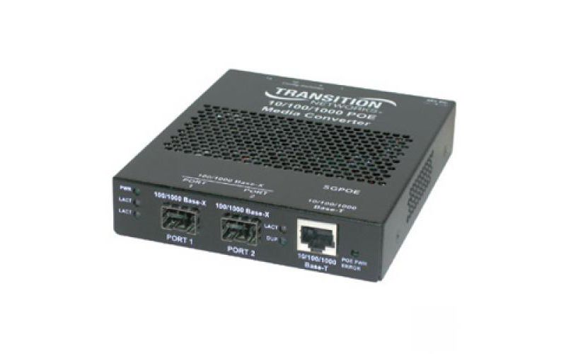 Transition Networks SGPOE1040-100 Gigabit Ethernet Media Converter - 1 x RJ-45 - 10/100/1000Base-T, 1000Base-X - 1 x SFP (mini-GBIC)