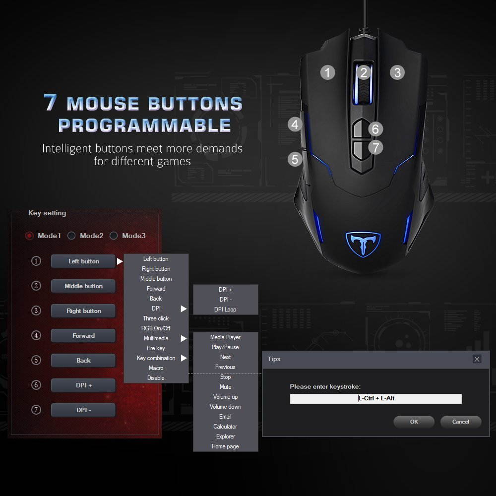 Updated Gaming Mouse with 7 Programmable Buttons, Chroma RGB Backlight Gaming mice, 6400 Adjustable DPI, Ergonomic USB Computer Mouse, High Precision Sensor for Windows PC & Laptop Gamers