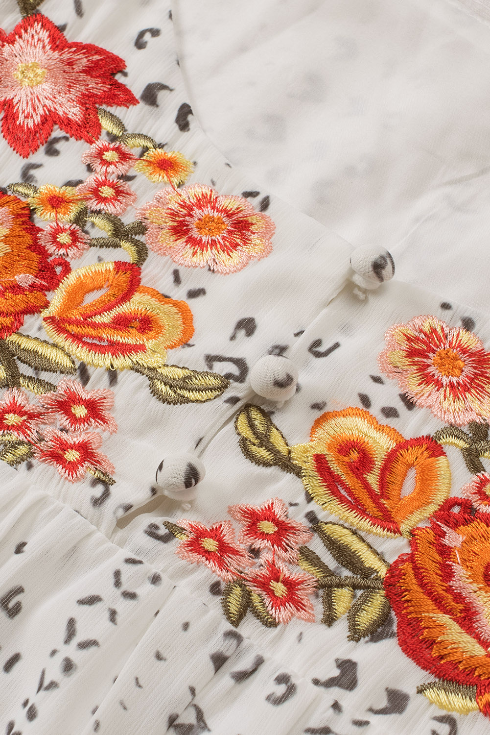 One World Apparel Jacquard Square Neck Short Sleeve Ivory Multi Floral Print Top