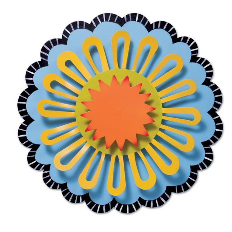 Home & Garden 13.0" Yellow Flower With Orange Burst Outdoor Kinetic Art Magnet Works Ltd.  -  Wind Spinners