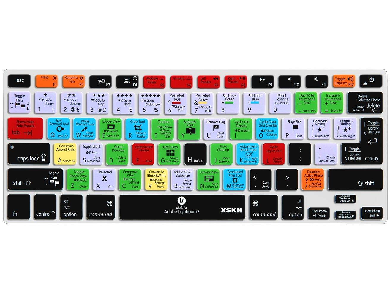 XSKN Macbook Shortcuts Design Series Adobe Hotkey Macbook Hot keys Silicone Laptop Keyboard Skin Cover for Macbook 13" Macbook 13" 15" 17", US&European Layout (Lightroom)