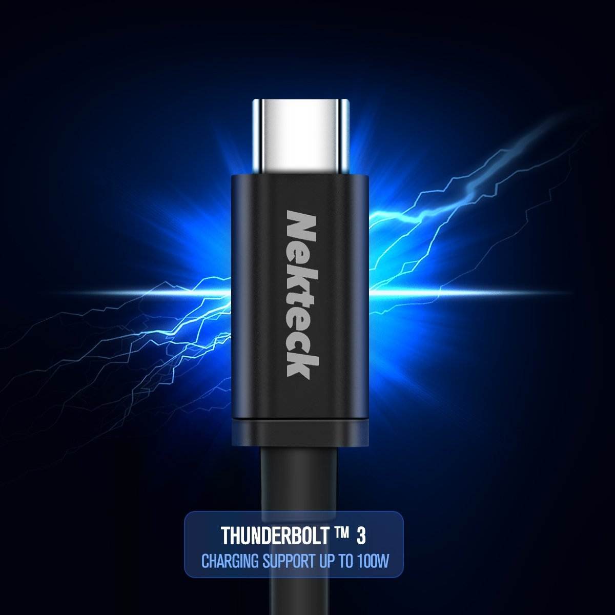 [Thunderbolt 3 Certified] Nekteck Thunderbolt 3 (20Gbps) Cables 100W (USB C Compatible) for Macbook Pro ThinkPad Yoga Alienware 17 and more/ Black 6ft