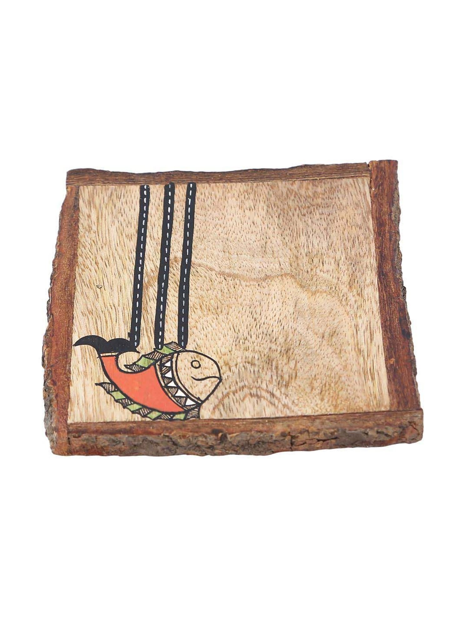 Aapno Rajasthan Brown Wood Square Coaster - Set of 4