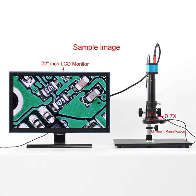 14MP HDMI HD USB Digital Industry Video Microscope Camera Set+Big Boom Stand Universal Bracket +300X C-Mount Lens+144 LED Light + 8" inch HDMI LCD Monitor (300X Zoon Lens)