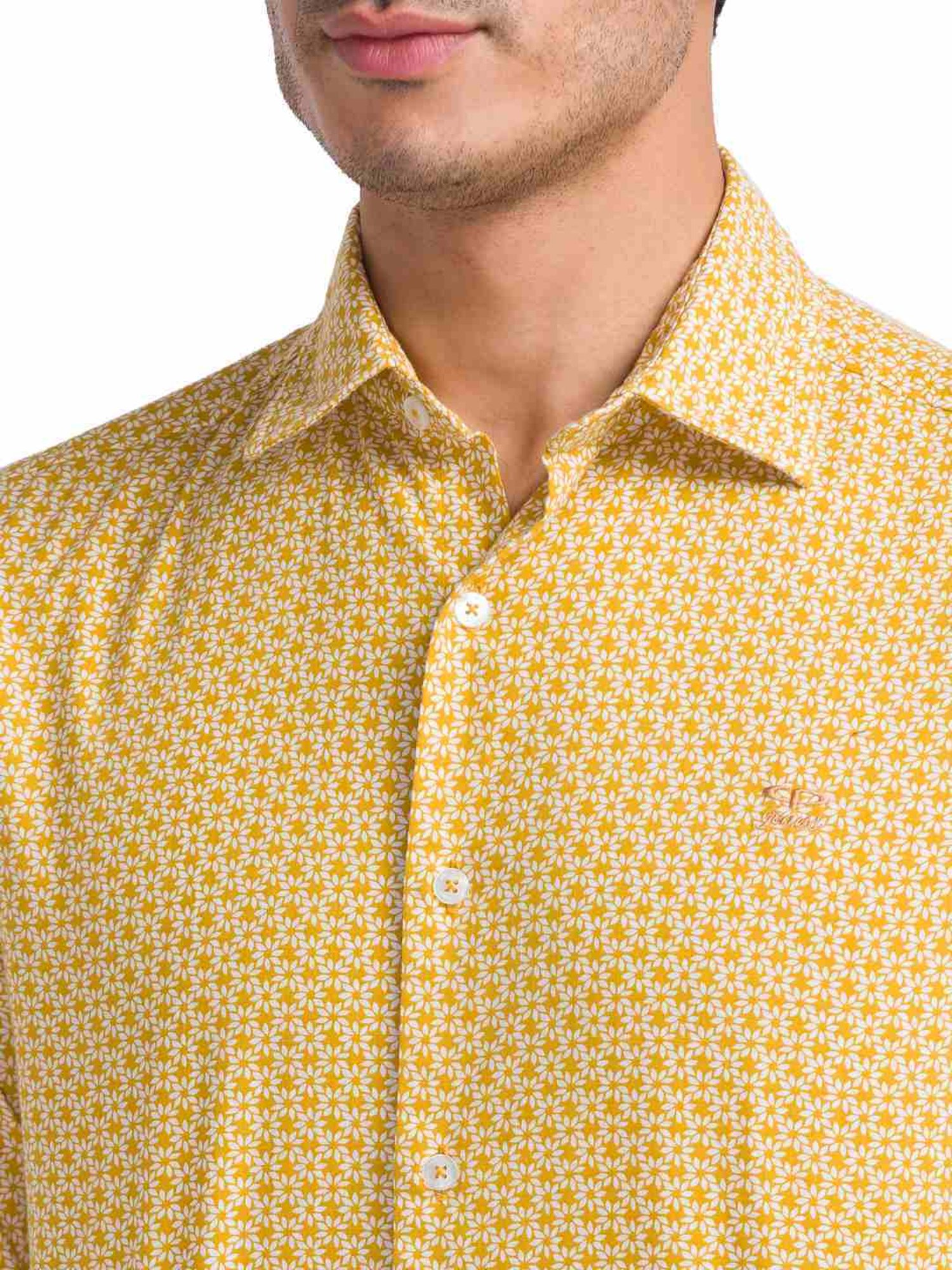 ColorPlus Yellow Pure Cotton Tailored Fit Printed Shirt