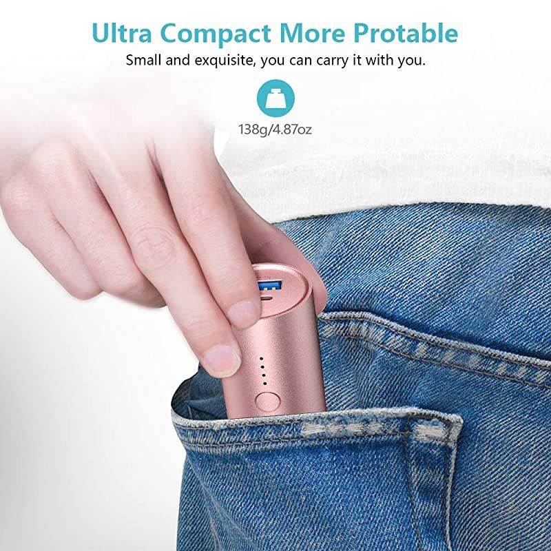 Portable Charger (5000mAh, Ultra-Compact, Universal) Travel Small USB Power Bank, High Capacity Lightweight External Battery Pack Compatible with iPhone iPad Samsung and More - Rose Gold