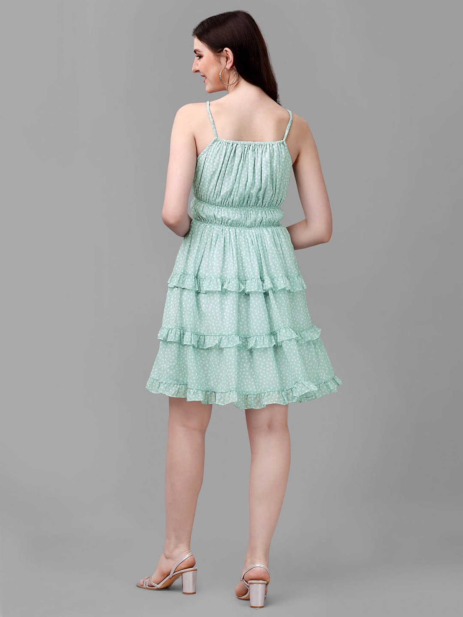 MASAKALI.CO Sea Green Printed Skater Dress