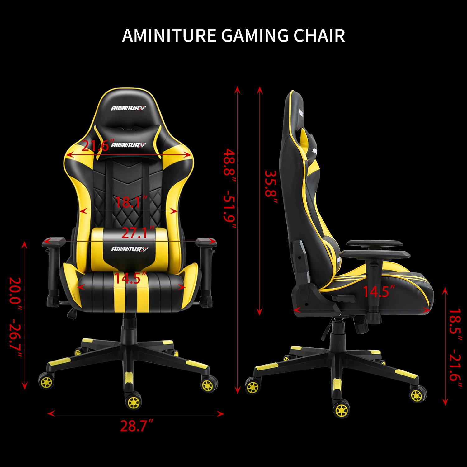 AMINITURE Gaming Chair Racing Style Ergonomic Computer Games Chairs Adjustable Armrest High Back PC Office Desk Chair Swivel Task Chair