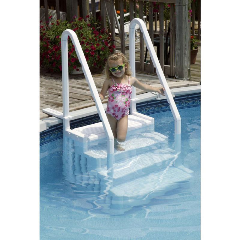 Blue Torrent AC 30163 Antigua 32 Inch 4 Stair Step Ladder with Safety Handrails and Side Supports for Above Ground Water Swimming Pool, White