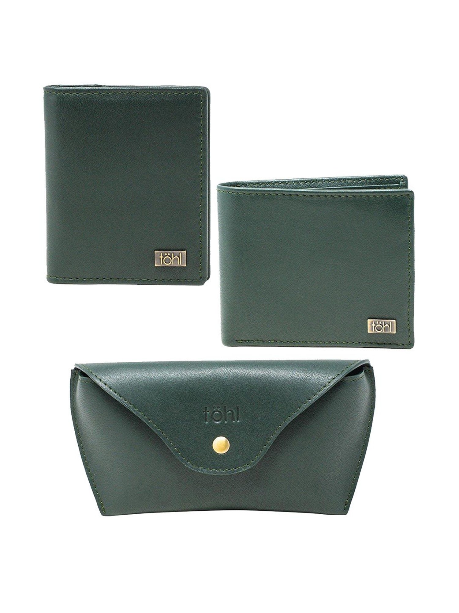 Tohl Volterra Green Casual Leather Bi-Fold Wallet,Card Holder & Eyewear Case Set for Men