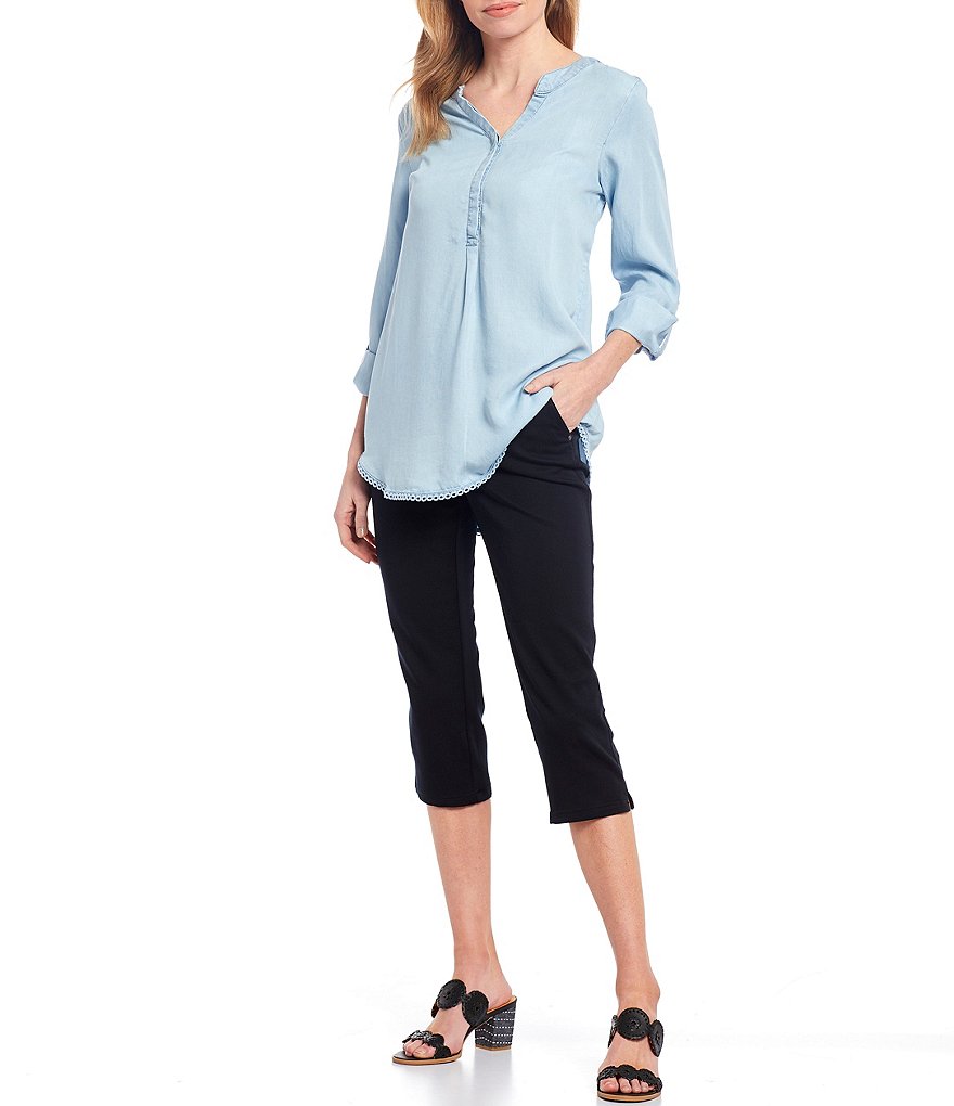 Ruby Rd. Petite Size Double Face Stretch Embellished Hem Capri Pants