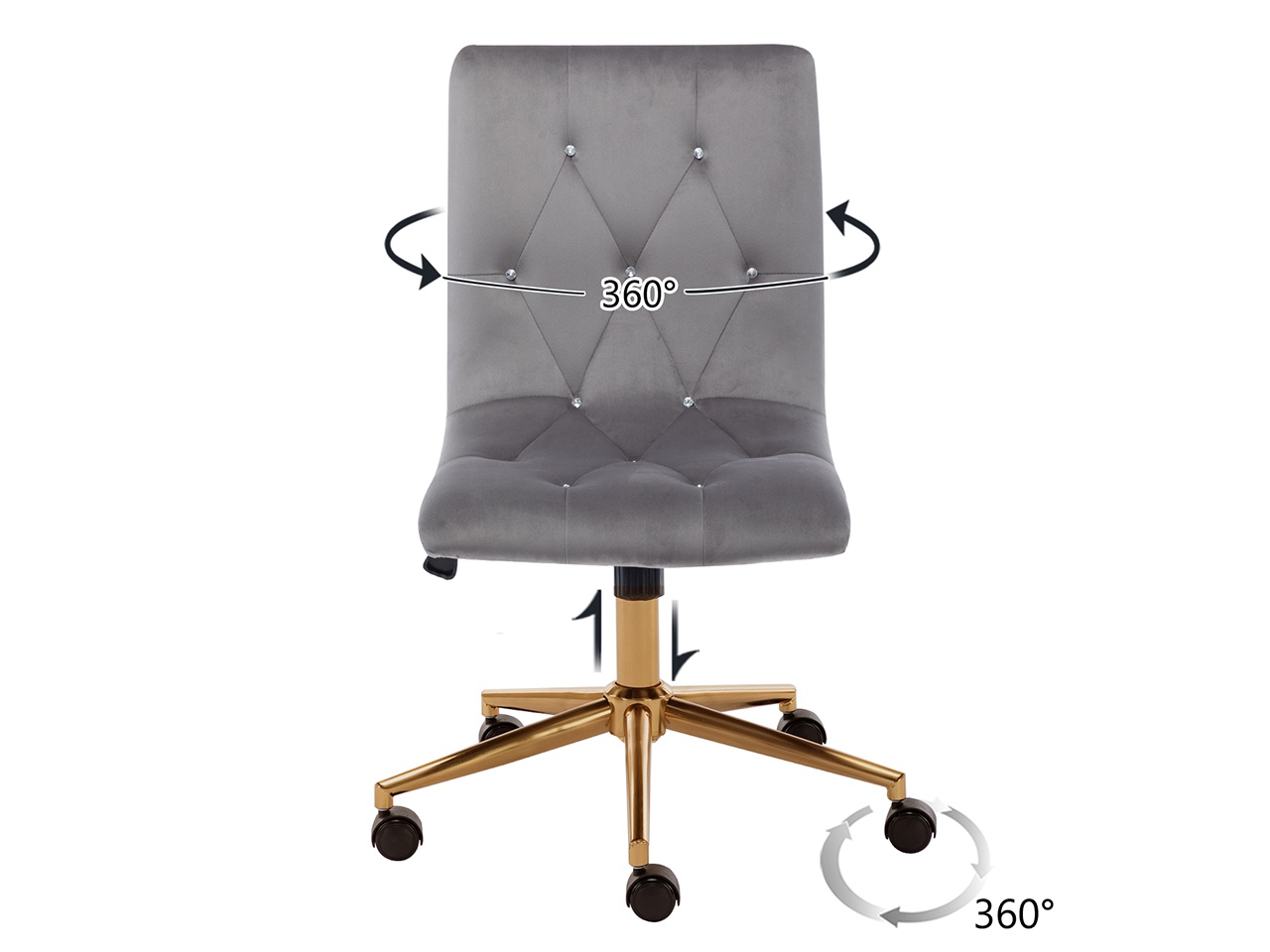 Swivel Height Adjustable Task Chair Armless Velvet Tufted Office Chair
