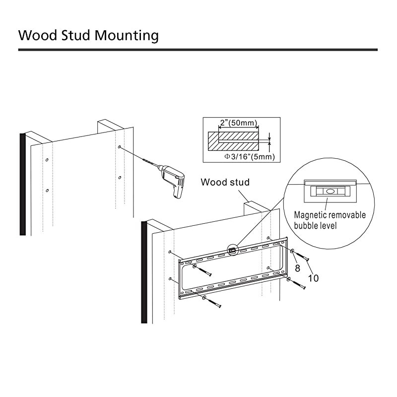Low-Profile TV Wall Mount 1" Slim Fixed Bracket w/Magnetic Removable Bubble Level for 32-65 inch LCD, LED, 4K or Plasma TVs VESA up to 600 x 400, 77 lbs Loading Capacity - Black (41033)