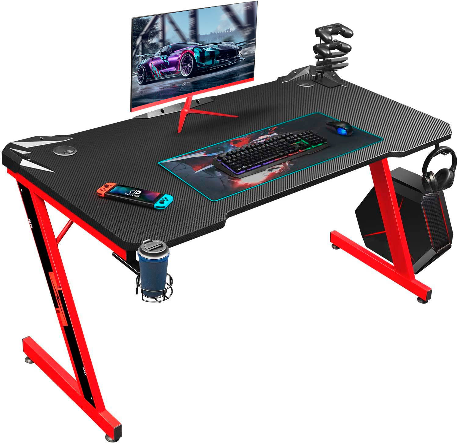 Gaming Desk 47.2" W x 23.6" D Office Computer Table, Black Gamer Workstation with 2 Cable Management Holes