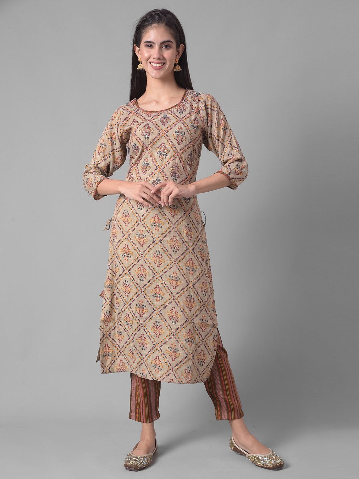 Dollar Missy Beige Printed Kurta With Pants