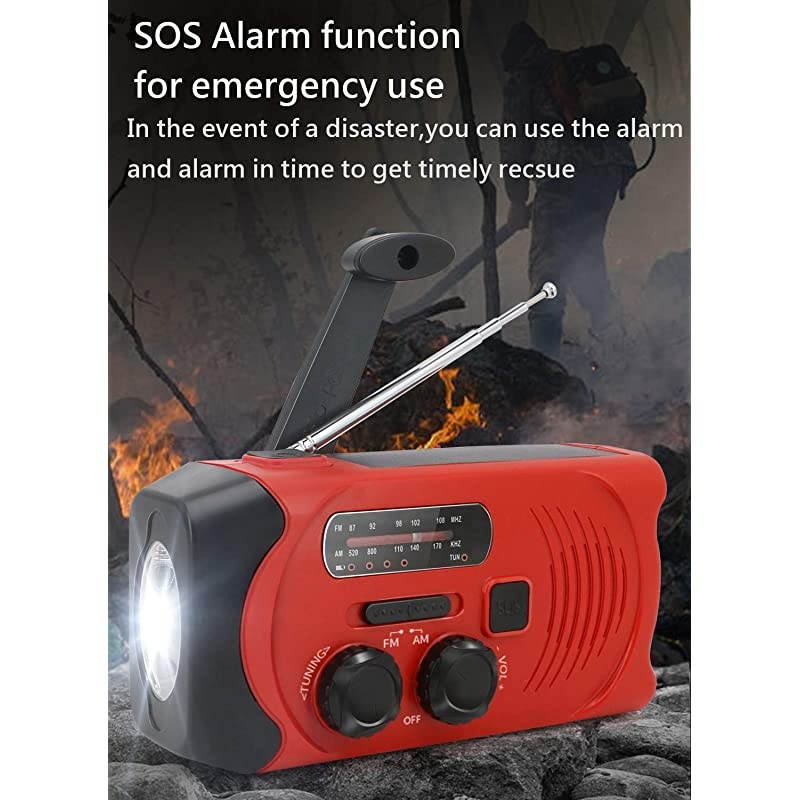 Emergency Radio,2000mAh Hand Crank Solar Weather Radio, NOAA/AM/FM Portable Radio with LED Flashlight&Reading Lamp, USB Cell Phone Power Charger, SOS Alarm for Home, Camping&Survival