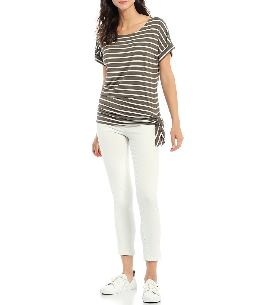 Preston & York Caroline Bow Woven V-Neck 3/4 Sleeve Blouse