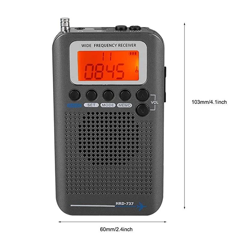Band Radio Receiver FM AM CB SW VHF Full Band Handheld craft Digital Travel Radio with Extended Antenna Build in Battery Wide Frequency LCD Display with Alarm Earphones Black