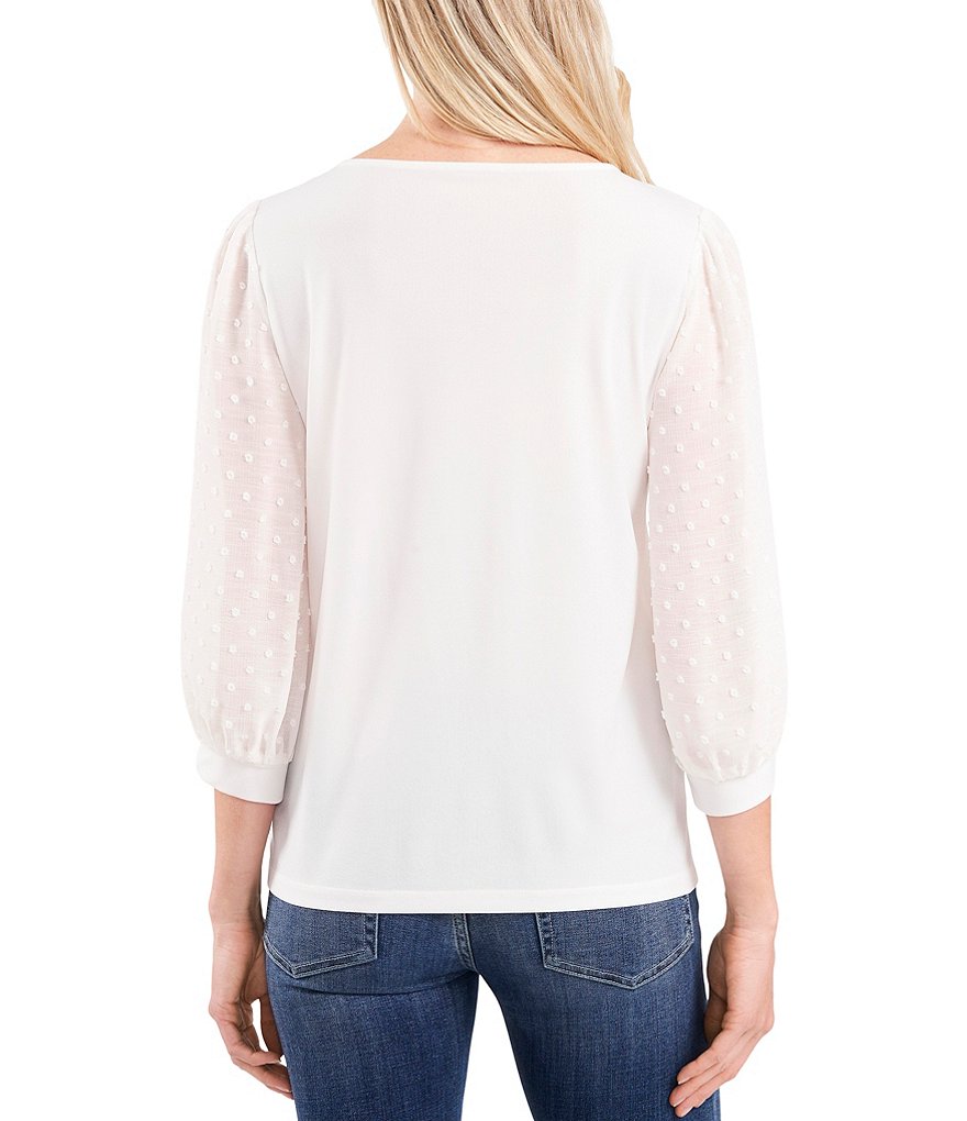 CeCe Mixed Media Clip Dot Crew Neck 3/4 Sleeve Knit Top