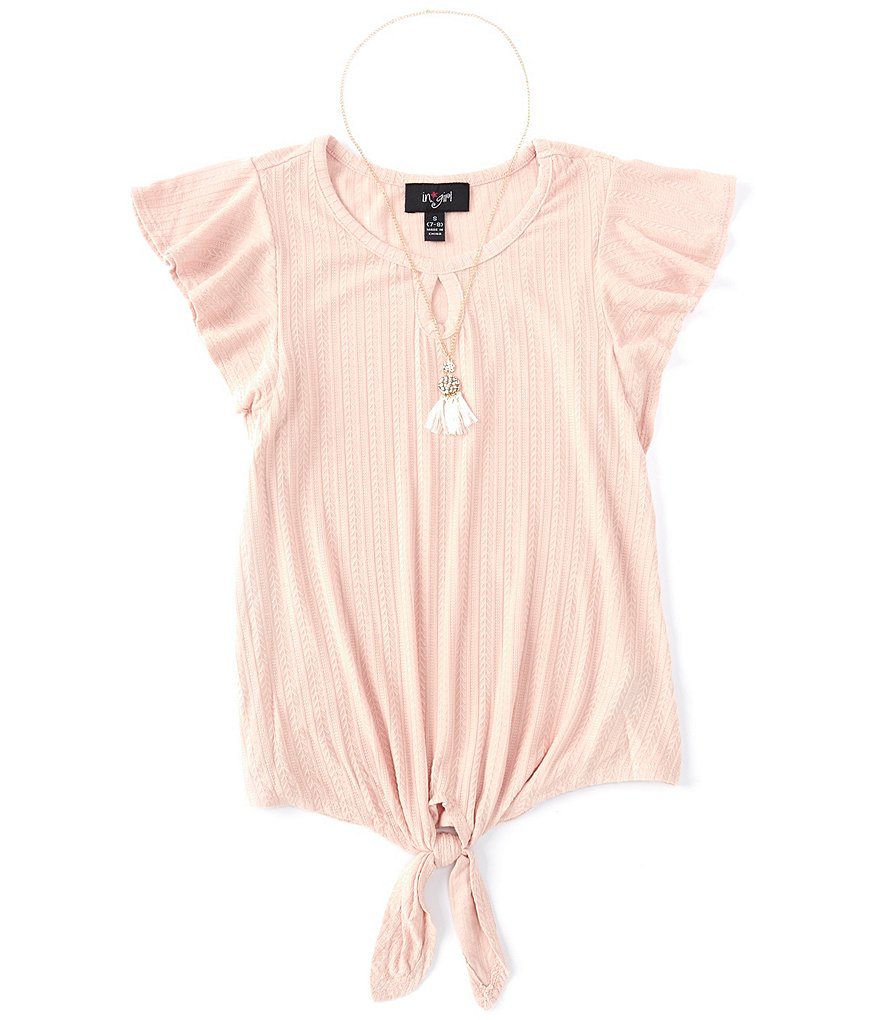 I.N. Girl Big Girls 7-16 Flutter-Sleeve Pointelle Tie-Front Top