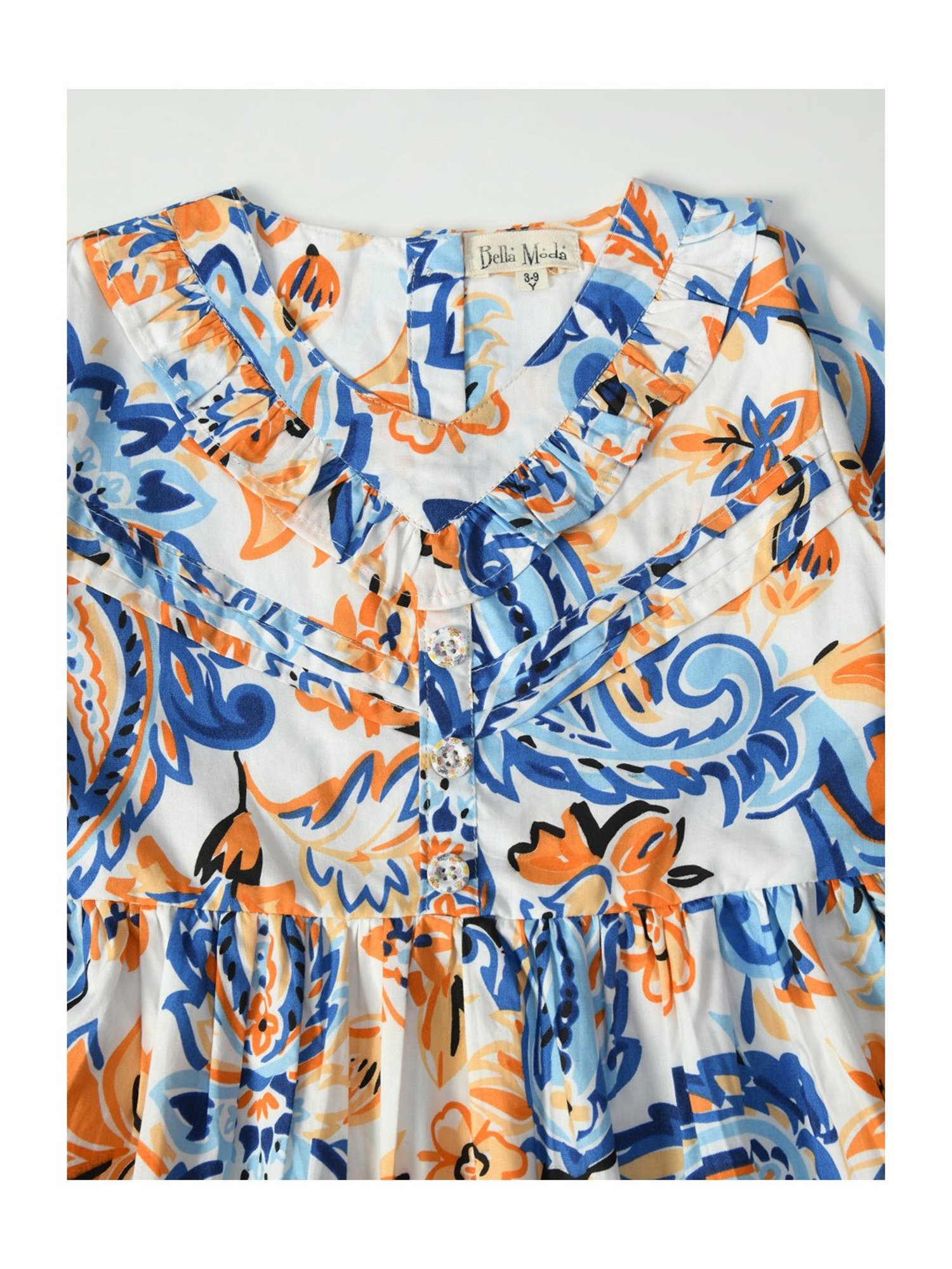 Bella Moda Kids Blue Printed Full Sleeves Fit & Flare Dress