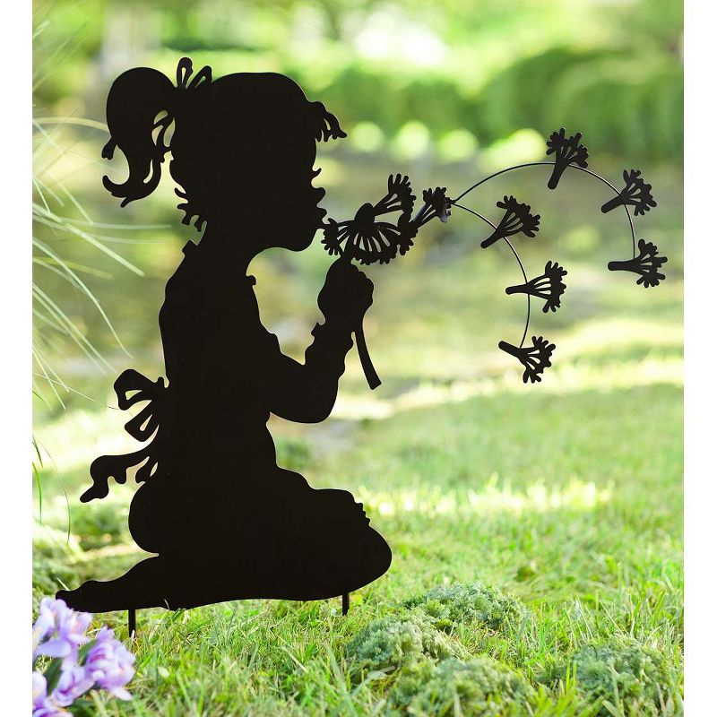 Wind & Weather Dandelion Girl Silhouette Metal Garden Stake