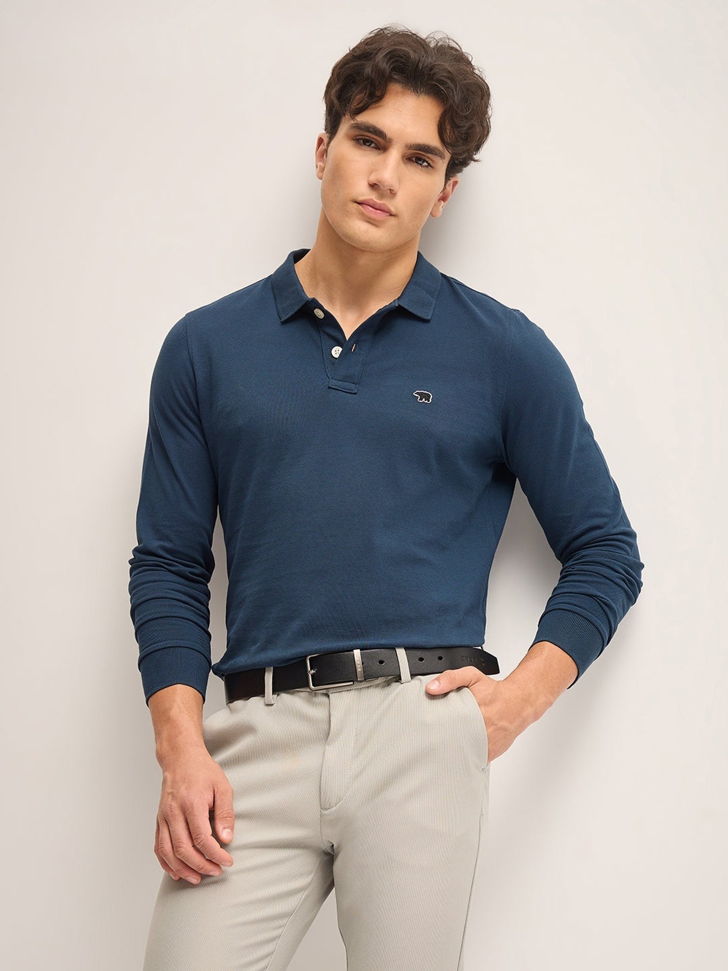 The Bear House Teal Blue Cotton Regular Fit Polo T-Shirt