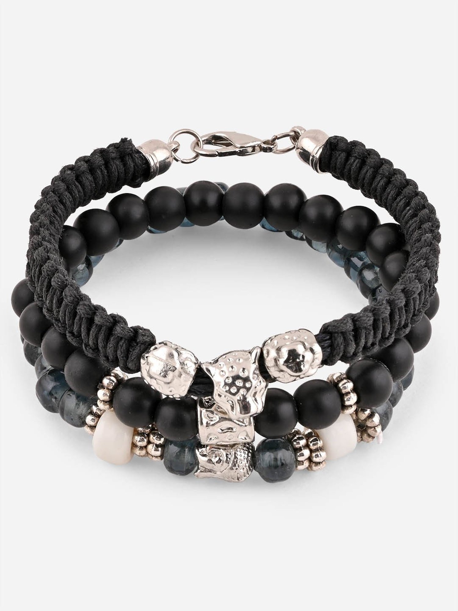 The Bro Code Set of 3 Black Beaded Metal and Skull Bracelet for Men