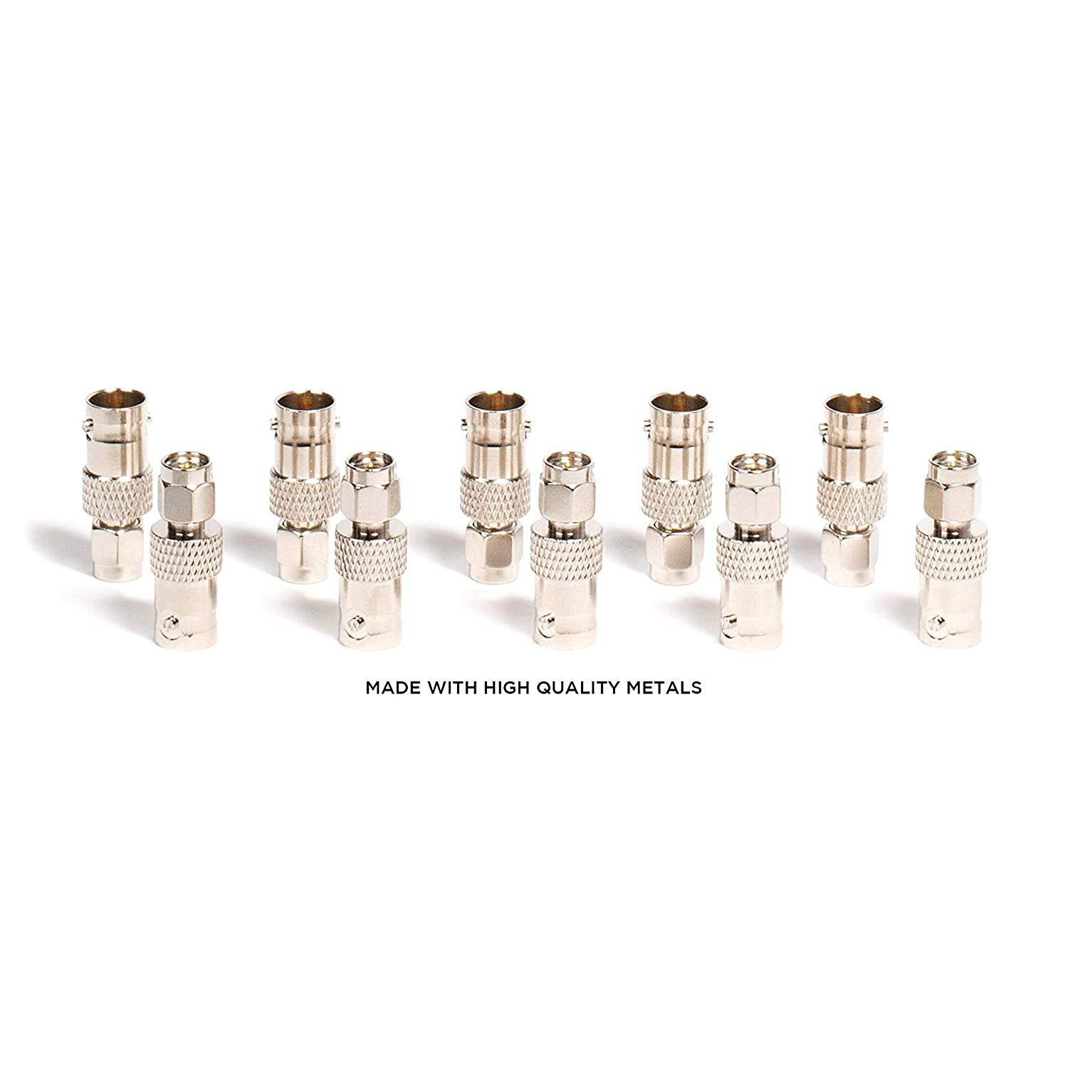 SMA Male to BNC Female Adapter | 10 Pack Coupler | Male to Female Coaxial (RF) Connector, Compatible with RF, SDI, HD-SDI, CCTGV, Camera