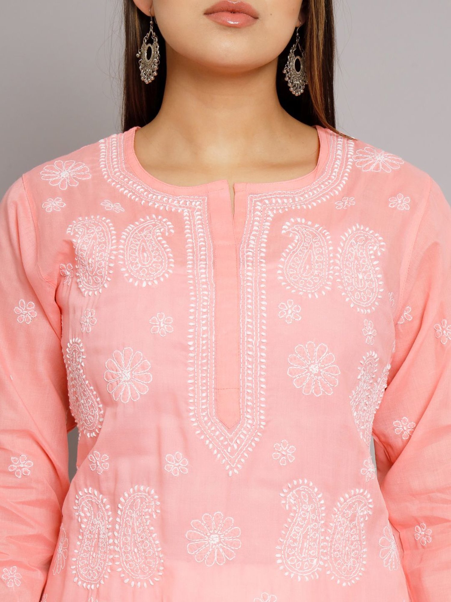 PARAMOUNT CHIKAN Pastel Pink Cotton Chikankari Straight Kurta