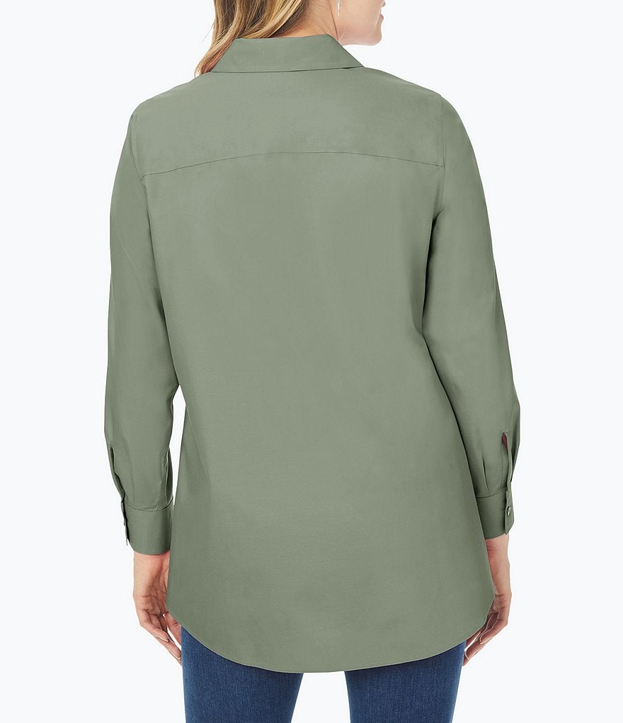 Foxcroft Plus Size Cici Solid Non-Iron Pinpoint Oxford Long Sleeve Point Collar Button Front Tunic