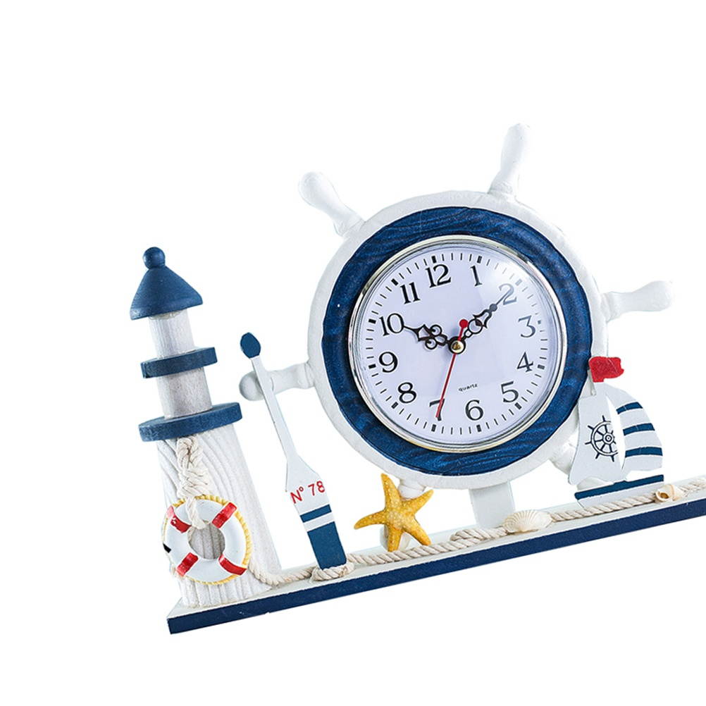 1Pc Lighthouse Design Clock Ocean Style Ornament Artistic Adornment Household Arrangement with Photo Frame without Battery