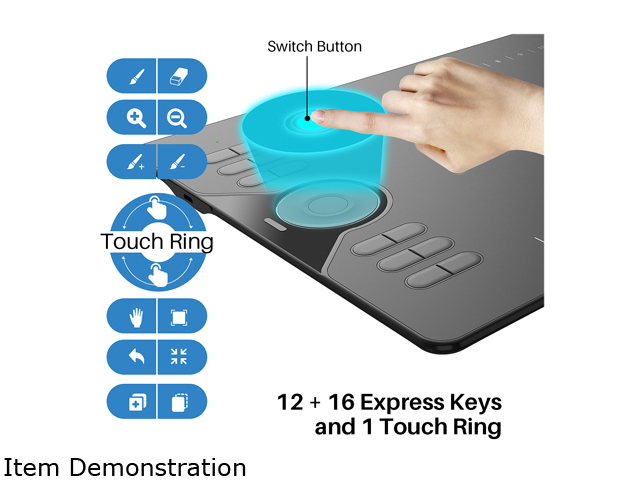 Huion HS610 Graphics Drawing Tablet with Touch Ring and 28 Express Keys, Battery-Free Stylus, 8192 Pressure Sensitivity, Compatible with Mac, PC or Android Mobile